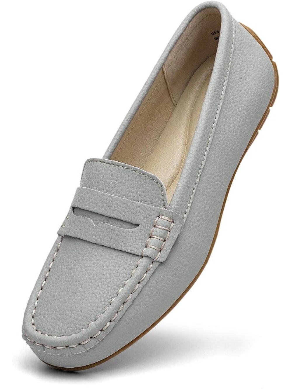 Women's Light Grey Leather Slip-Ons Comfortable & Lightweight Penny Loafers